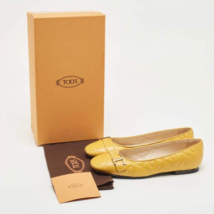 Pre Owned Tod's Yellow Quilted Leather T Ballet Flats Size 36.5