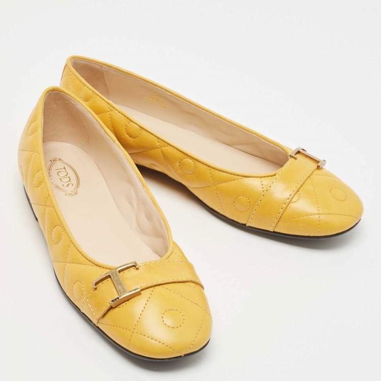 Pre Owned Tod's Yellow Quilted Leather T Ballet Flats Size 36.5