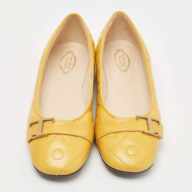 Pre Owned Tod's Yellow Quilted Leather T Ballet Flats Size 36.5