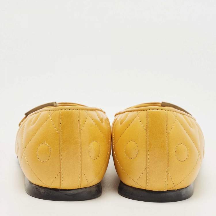 Pre Owned Tod's Yellow Quilted Leather T Ballet Flats Size 36.5