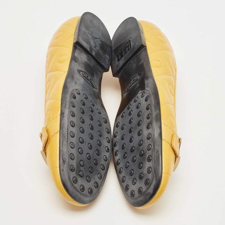 Pre Owned Tod's Yellow Quilted Leather T Ballet Flats Size 36.5