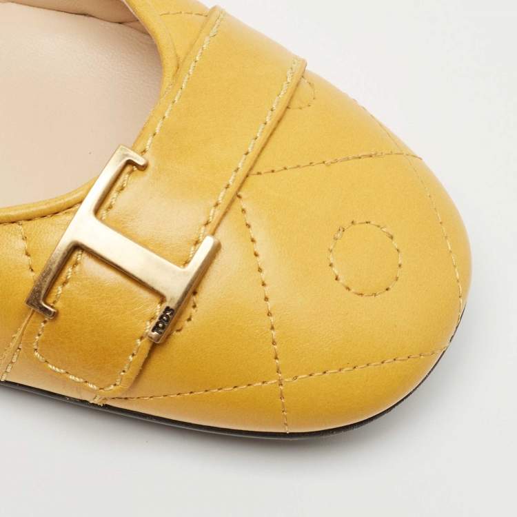 Pre Owned Tod's Yellow Quilted Leather T Ballet Flats Size 36.5