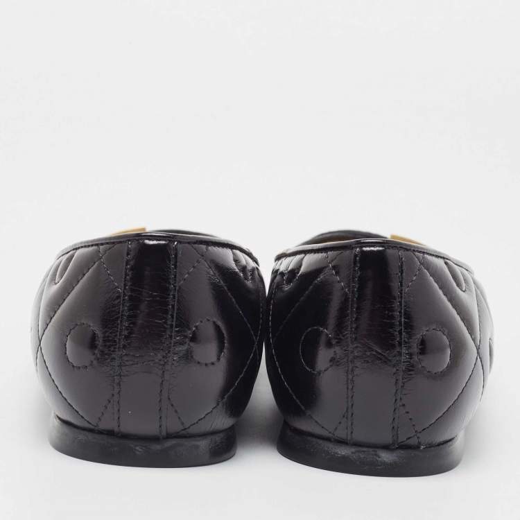 Pre Owned Tod's Black Quilted Leather T Buckle Ballet Flats Size 36.5