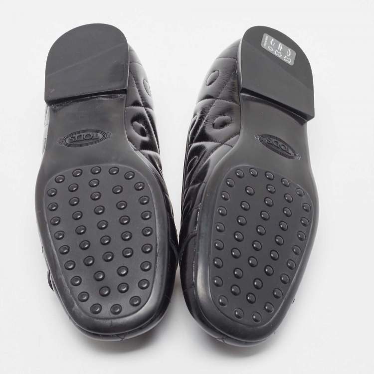 Pre Owned Tod's Black Quilted Leather T Buckle Ballet Flats Size 36.5