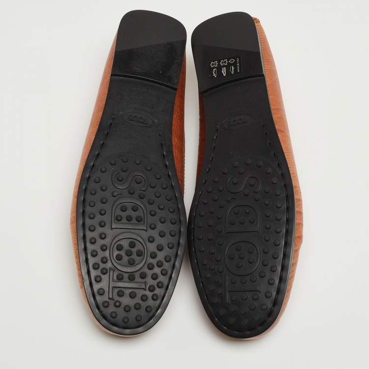 Pre Owned Tod's Brown Lizard Embossed Leather Gommino Penny Slip On Loafers Size 36.5