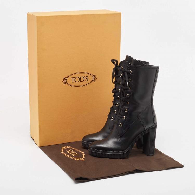 Pre Owned Tod's Black Leather Midcalf Boots Size 37