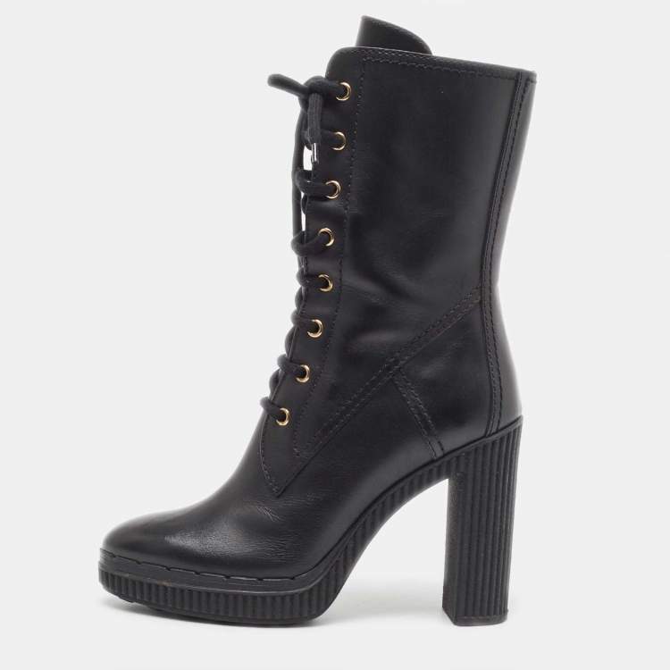 Pre Owned Tod's Black Leather Midcalf Boots Size 37