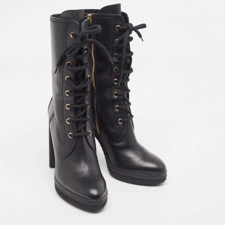 Pre Owned Tod's Black Leather Midcalf Boots Size 37