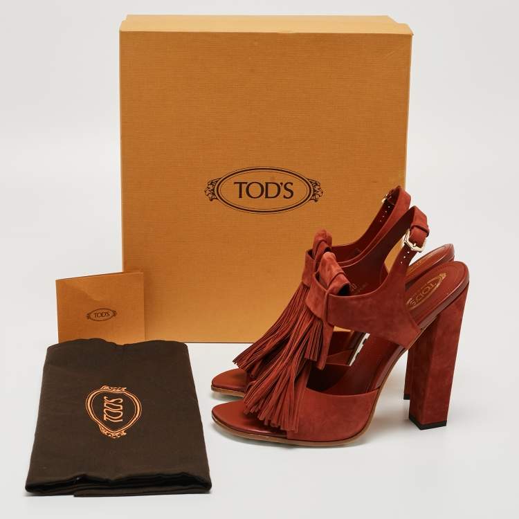 Pre Owned Tod's Maroon Suede Fringe Ankle Strap Sandals Size 40