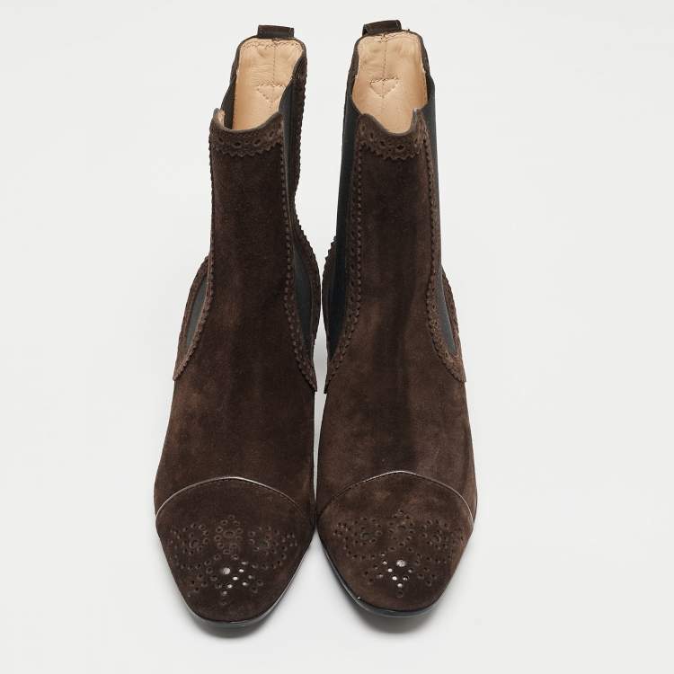 Pre Owned Tod's Dark Brown Suede Ankle Boots Size 37