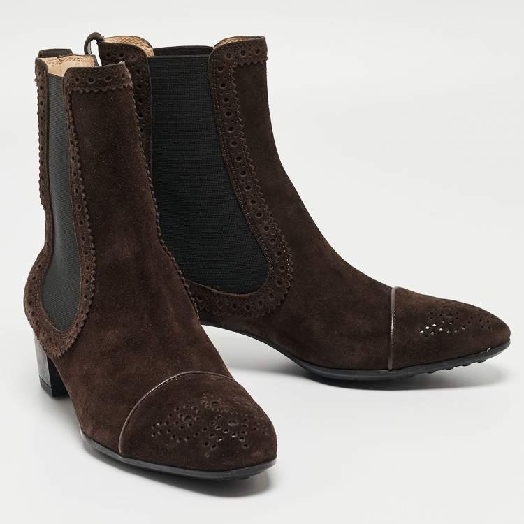 Pre Owned Tod's Dark Brown Suede Ankle Boots Size 37
