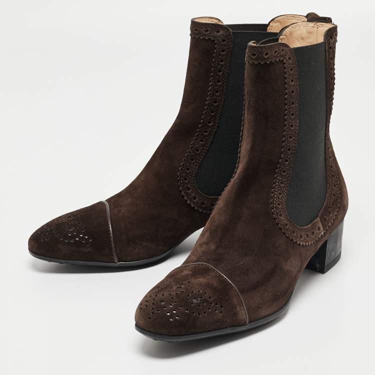 Pre Owned Tod's Dark Brown Suede Ankle Boots Size 37
