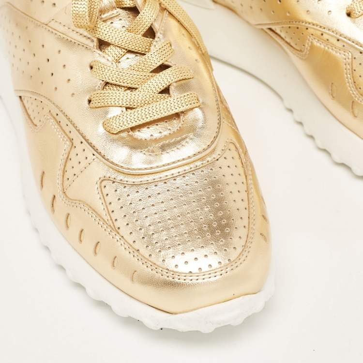 Pre Owned Tod's Metallic Leather Drilled Low Top Sneakers Size 39.5