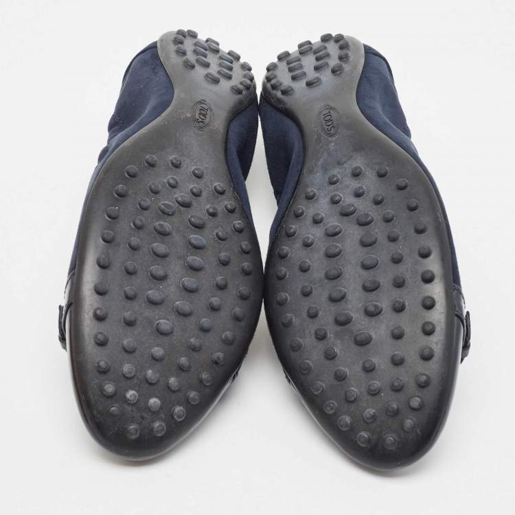 Pre Owned Tod's Blue Patent Leather and Suede Cap Toe Buckle Detail Ballet Flats Size 39.5