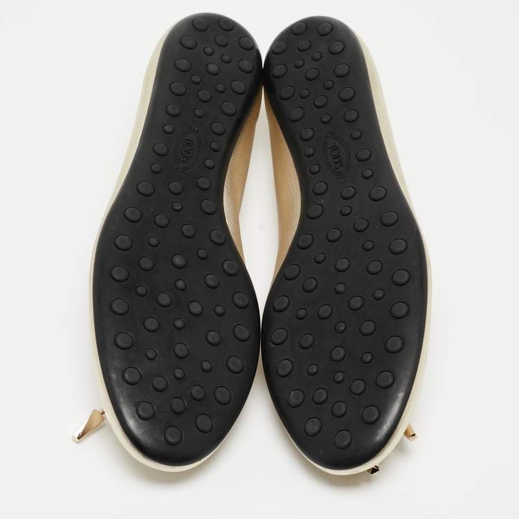 Pre Owned Tod's Metallic Gold Leather Ballet Flats Size 41.5