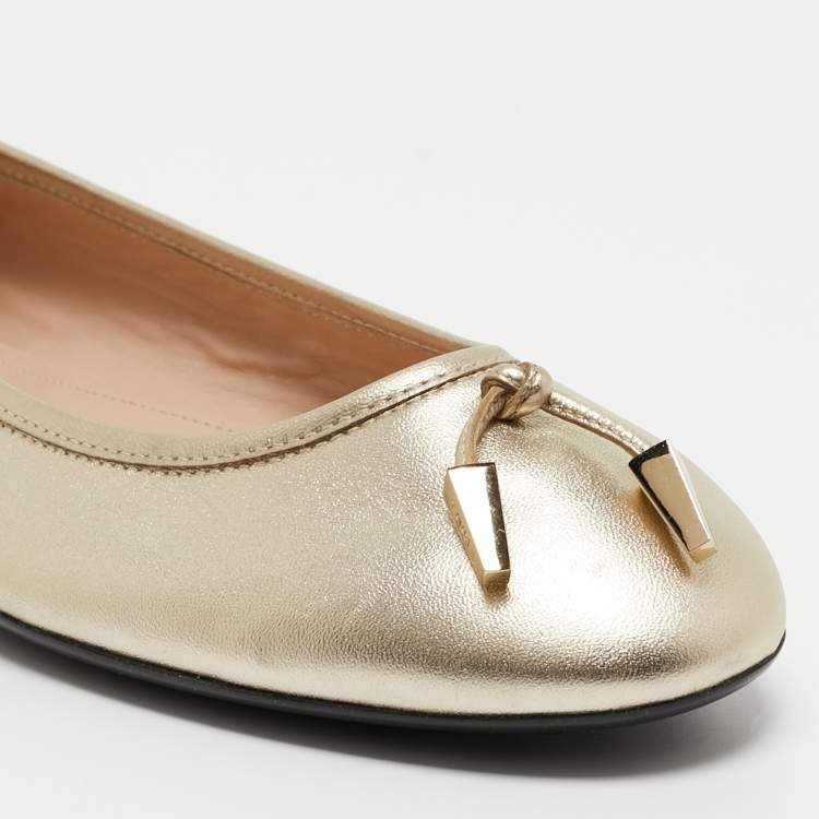Pre Owned Tod's Metallic Gold Leather Ballet Flats Size 41.5