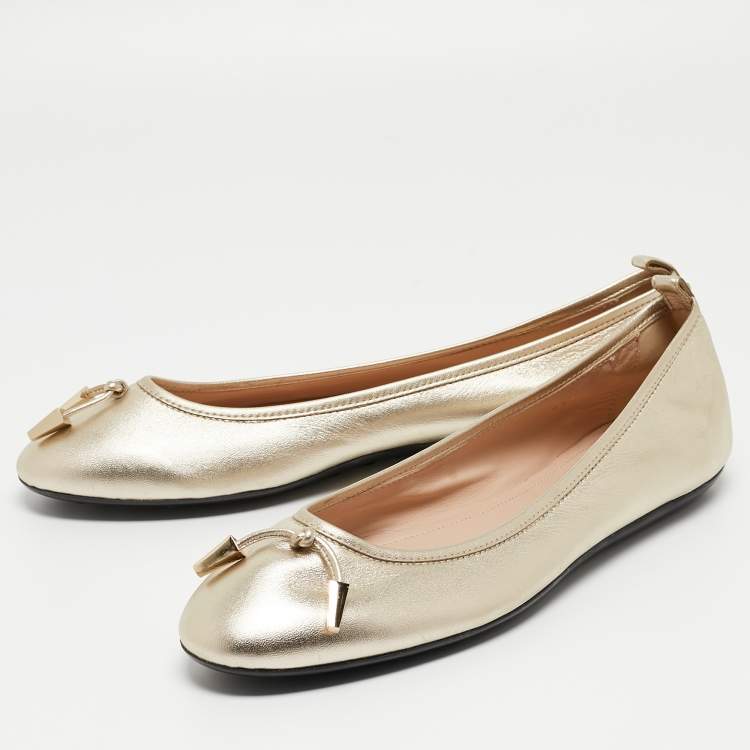 Pre Owned Tod's Metallic Gold Leather Ballet Flats Size 41.5