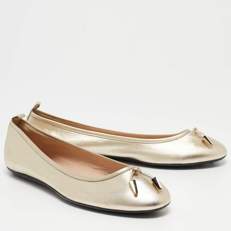 Pre Owned Tod's Metallic Gold Leather Ballet Flats Size 41.5