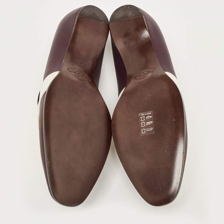 Pre Owned Tod's Dark Purple and White Leather Stone Embellished Slip On Loafers Size 38