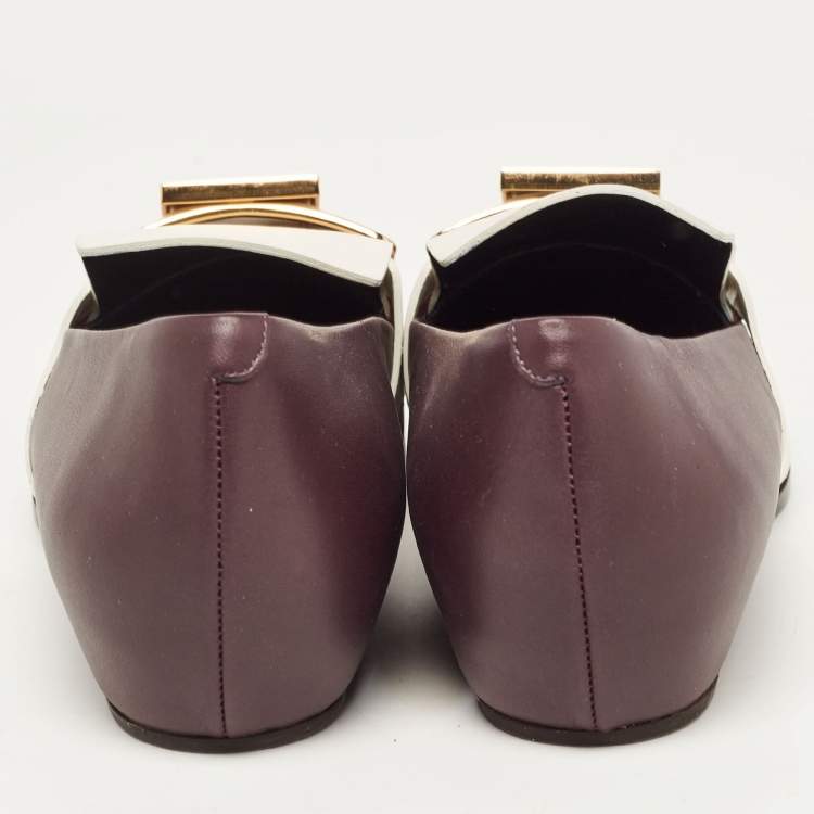 Pre Owned Tod's Dark Purple and White Leather Stone Embellished Slip On Loafers Size 38