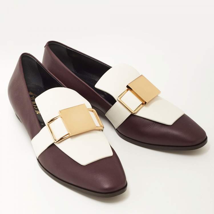 Pre Owned Tod's Dark Purple and White Leather Stone Embellished Slip On Loafers Size 38