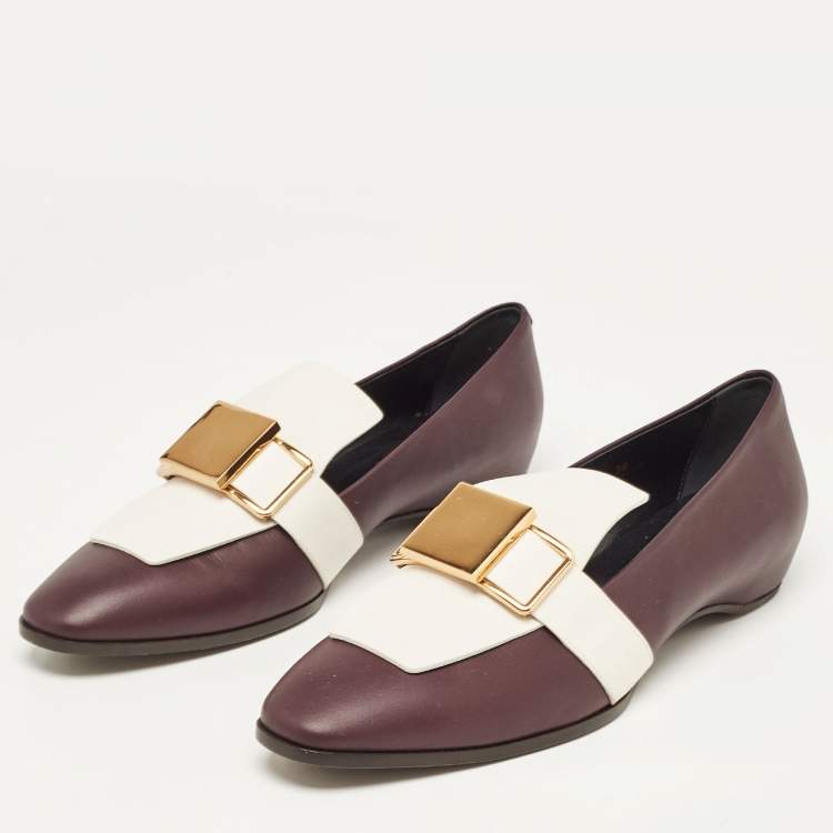Pre Owned Tod's Dark Purple and White Leather Stone Embellished Slip On Loafers Size 38