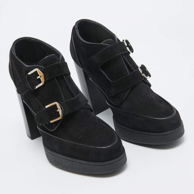 Pre Owned Tod's Black Suede Buckle Block Heel Booties Size 39