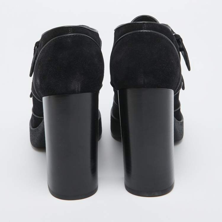 Pre Owned Tod's Black Suede Buckle Block Heel Booties Size 39