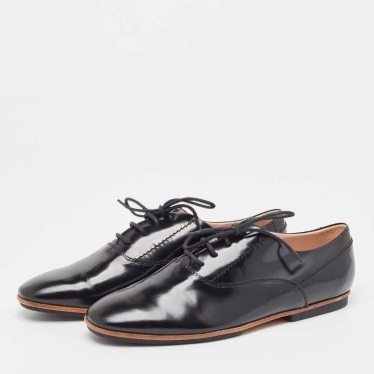 Pre Owned Tod's Black Leather Oxfords Size 37