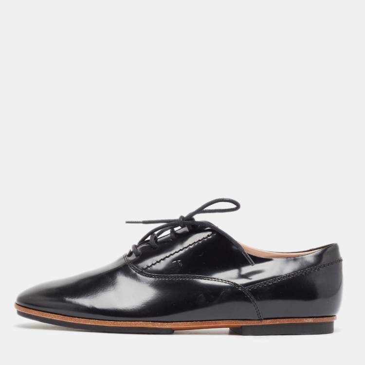 Pre Owned Tod's Black Leather Oxfords Size 37