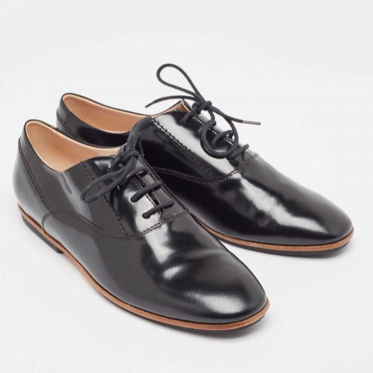 Pre Owned Tod's Black Leather Oxfords Size 37