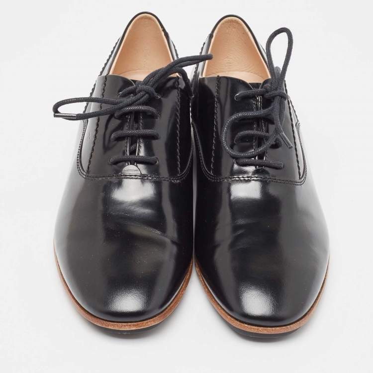 Pre Owned Tod's Black Leather Oxfords Size 37