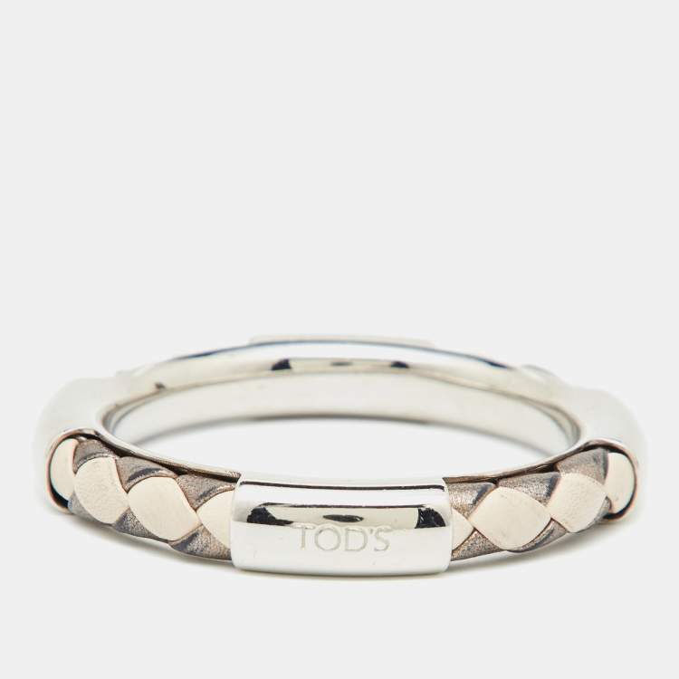 Pre Owned Tod's Silver Tone Braided Leather Bangle Bracelet