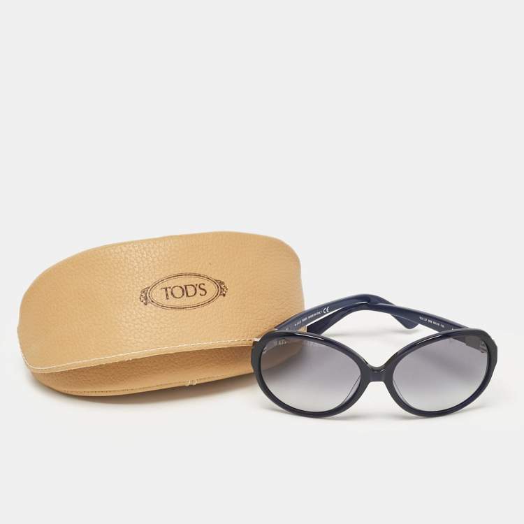 Pre Owned Tod's Navy Blue Gradient Logo Oversized Sunglasses