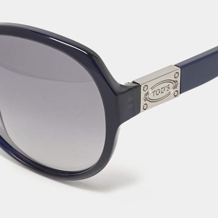 Pre Owned Tod's Navy Blue Gradient Logo Oversized Sunglasses