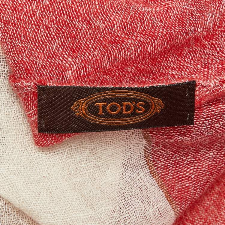 Pre Owned Tod's Red/Cream Striped Linen & Cashmere Scarf