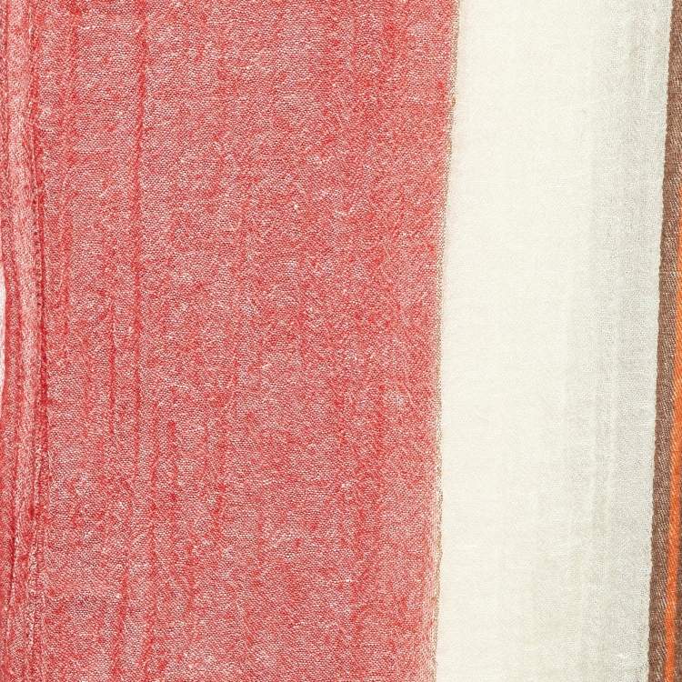 Pre Owned Tod's Red/Cream Striped Linen & Cashmere Scarf