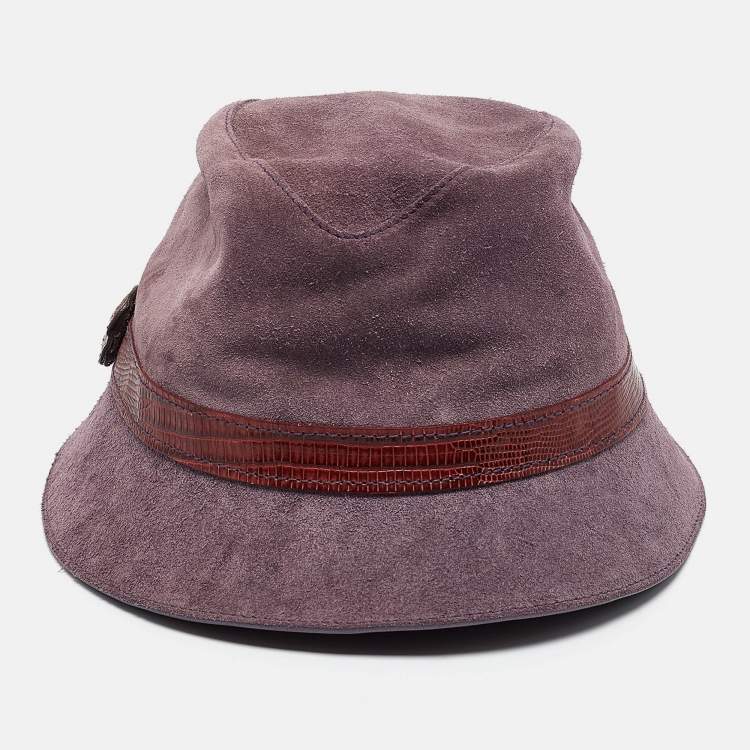 Pre Owned Tod's Light Purple Leather Trim Suede Bucket Hat S