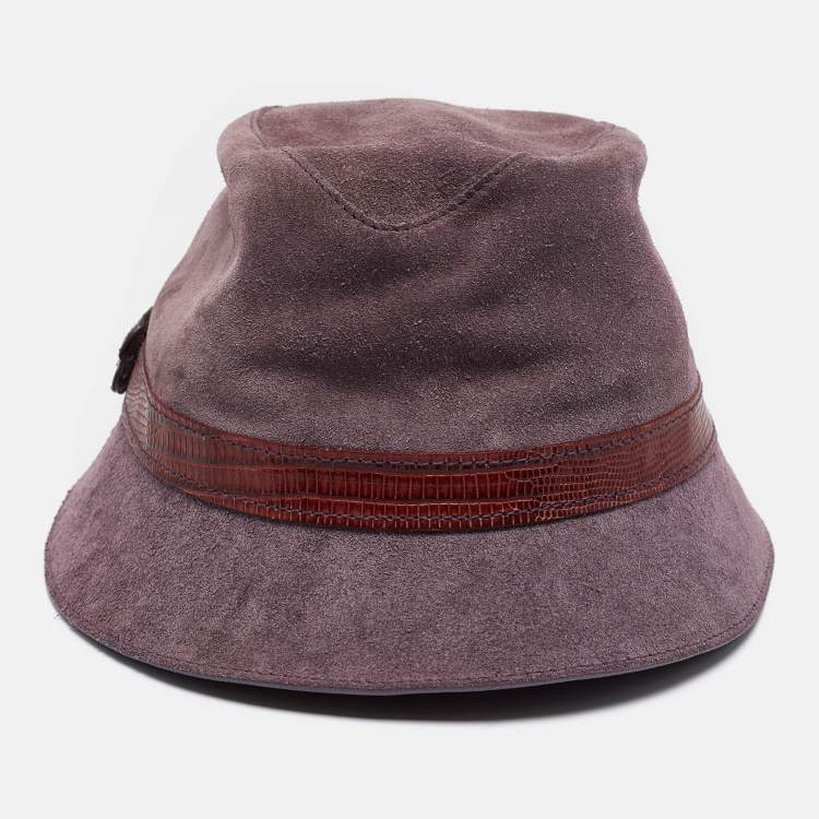 Pre Owned Tod's Light Purple Leather Trim Suede Bucket Hat S
