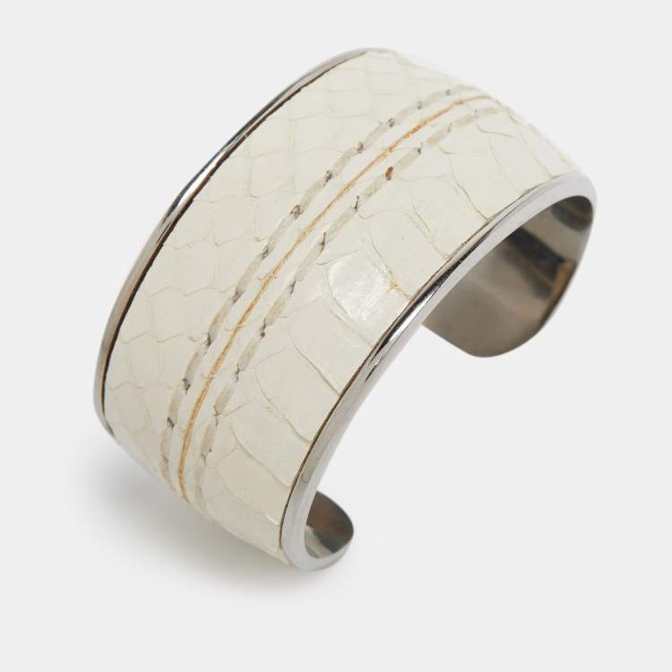 Pre Owned Tod's Python Leather Silver Tone Cuff Bracelet