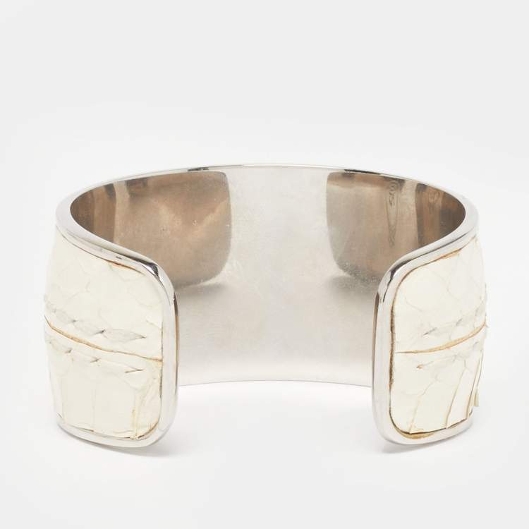 Pre Owned Tod's Python Leather Silver Tone Cuff Bracelet