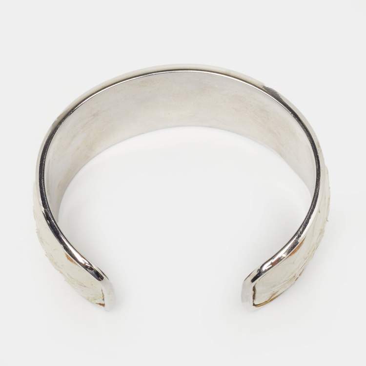 Pre Owned Tod's Python Leather Silver Tone Cuff Bracelet