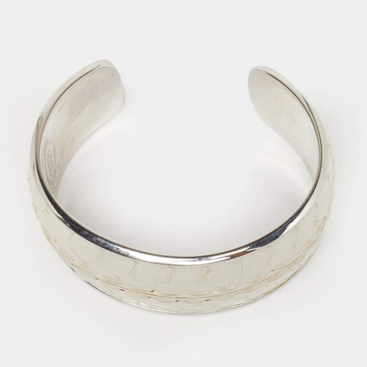 Pre Owned Tod's Python Leather Silver Tone Cuff Bracelet