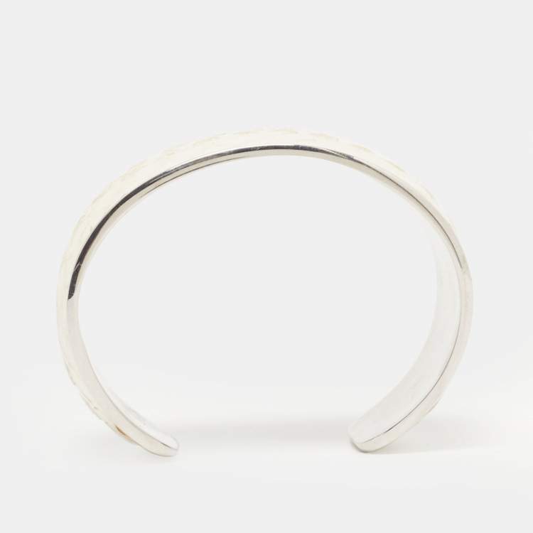 Pre Owned Tod's Python Leather Silver Tone Cuff Bracelet