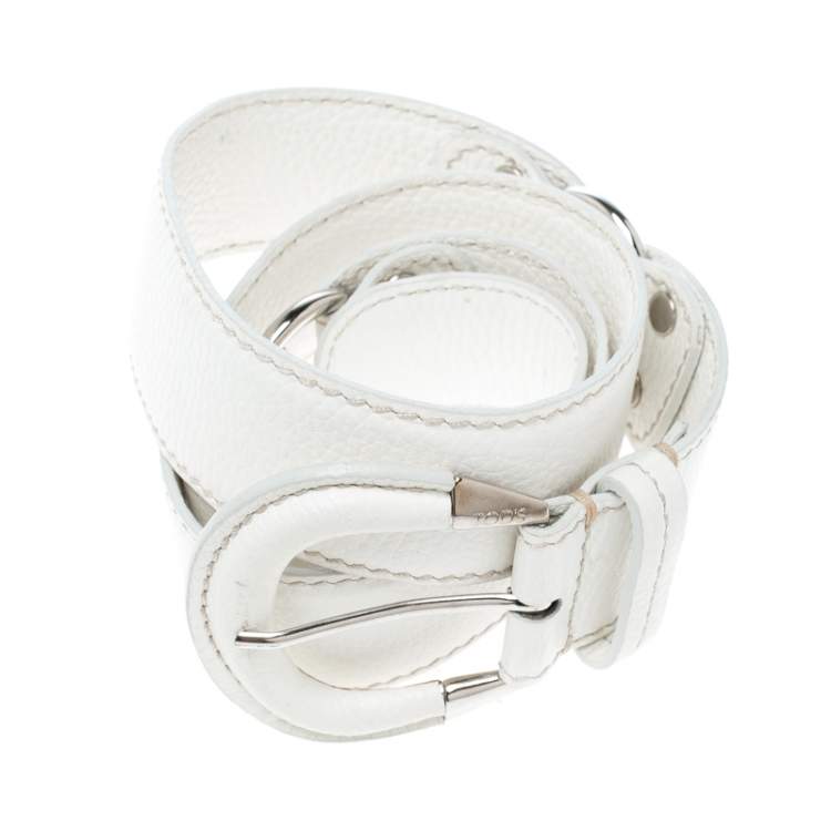 Pre Owned Tod's White Leather Belt 95 CM