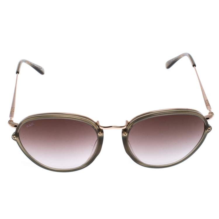 Pre Owned Tod's Gold/Grey Gradient TO 139 Aviator Sunglasses