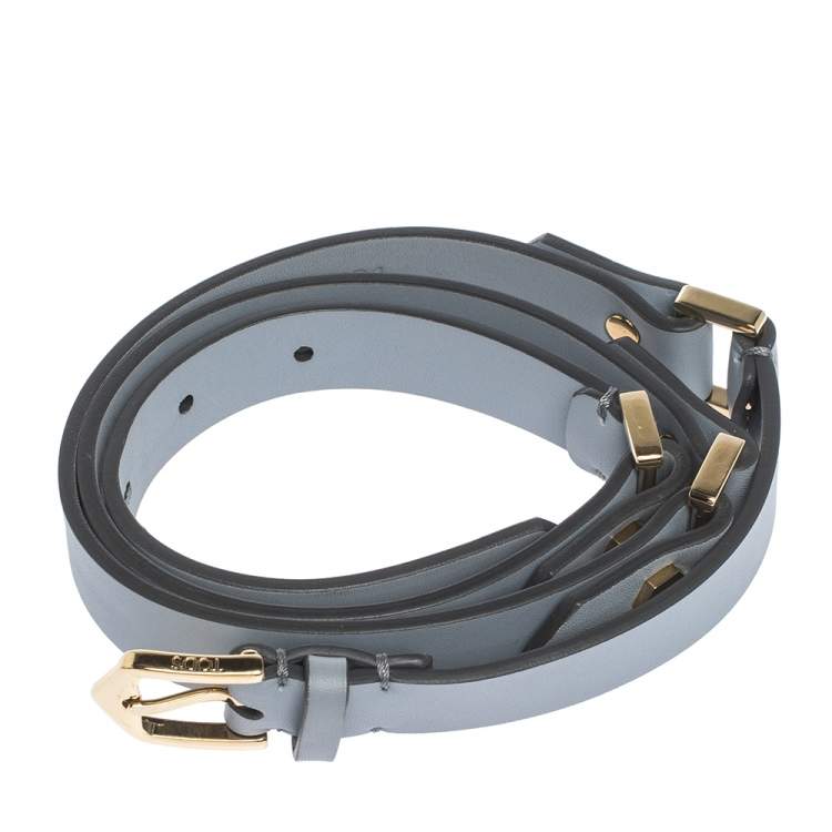 Pre Owned Tod's Ash Blue Leather Buckle Belt 85CM