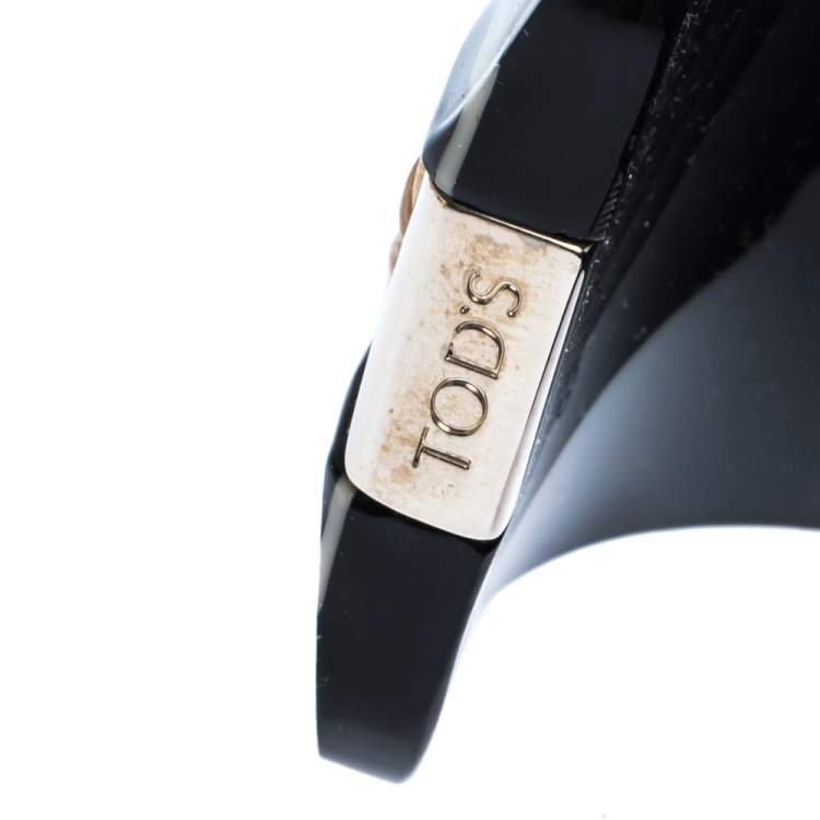 Pre Owned Tod's Black Braided Leather Inlay Resin Open Cuff Bracelet 