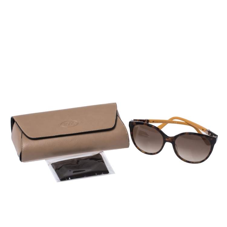 Pre Owned Tod's Dark Havana & Mustard/ Brown Gradient TO174 Round Sunglasses