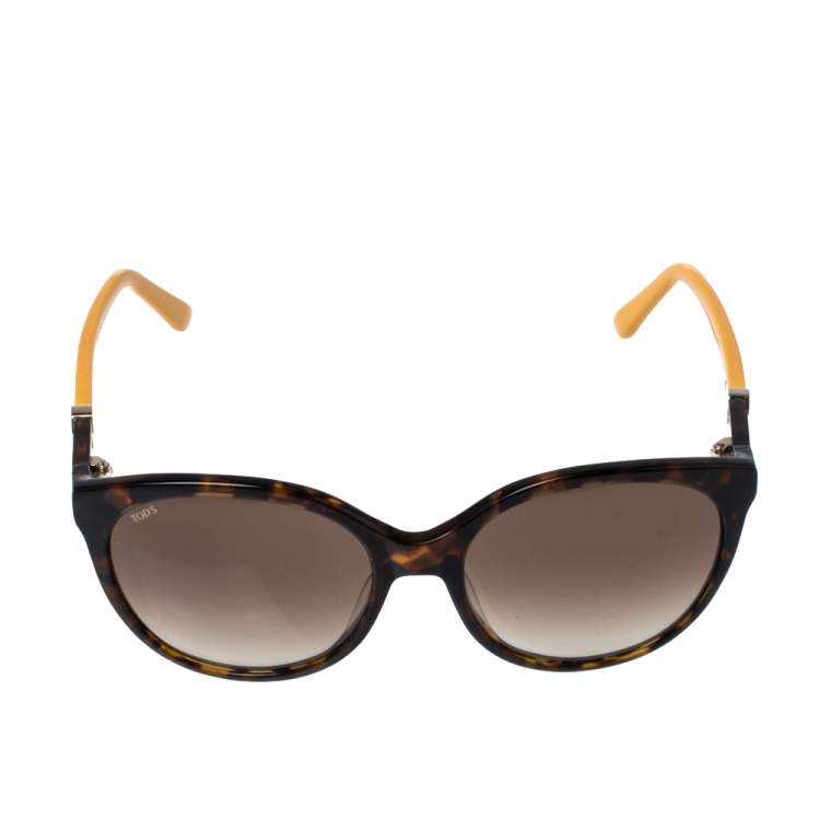 Pre Owned Tod's Dark Havana & Mustard/ Brown Gradient TO174 Round Sunglasses